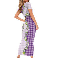 Violet Hawaii Palaka Family Matching Short Sleeve Bodycon Dress and Hawaiian Shirt Maile Pikake Honohono Orchid Lei