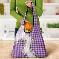 Violet Hawaii Palaka Grocery Bag Maile Pikake Honohono Orchid Lei