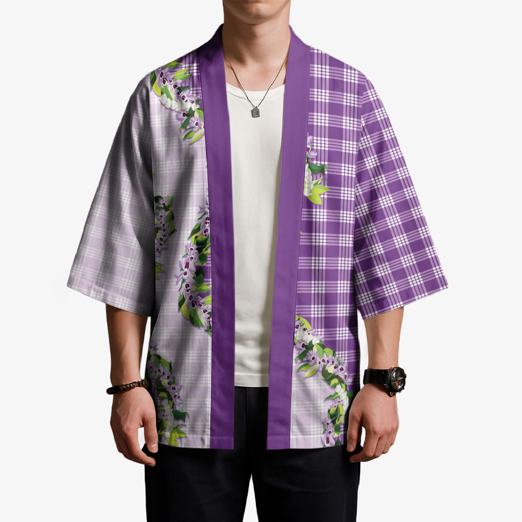 Violet Hawaii Palaka Kimono Maile Pikake Honohono Orchid Lei