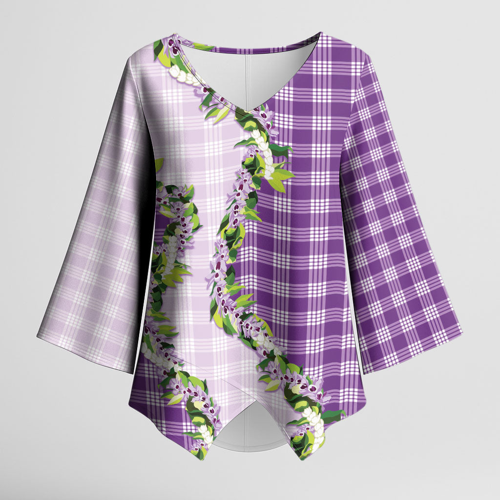 Violet Hawaii Palaka Kimono Sleeve Blouse Maile Pikake Honohono Orchid Lei LT05 Female Violet - Polynesian Pride
