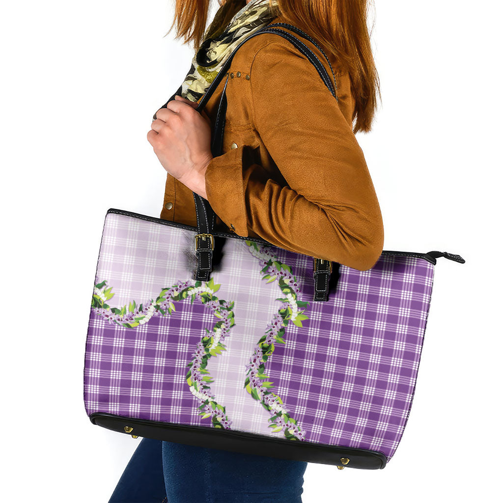 Violet Hawaii Palaka Leather Tote Bag Maile Pikake Honohono Orchid Lei