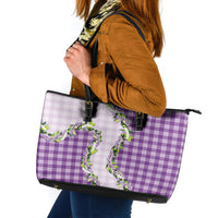Violet Hawaii Palaka Leather Tote Bag Maile Pikake Honohono Orchid Lei
