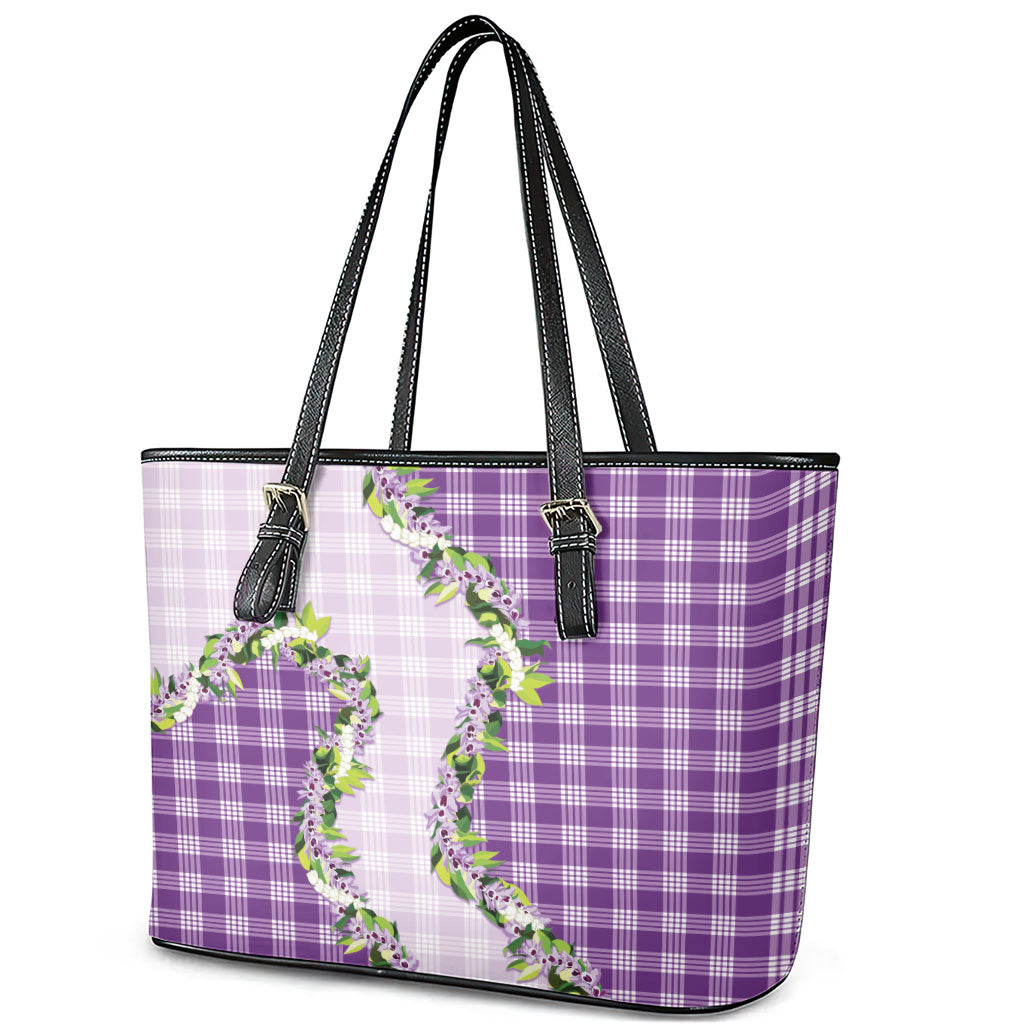 Violet Hawaii Palaka Leather Tote Bag Maile Pikake Honohono Orchid Lei