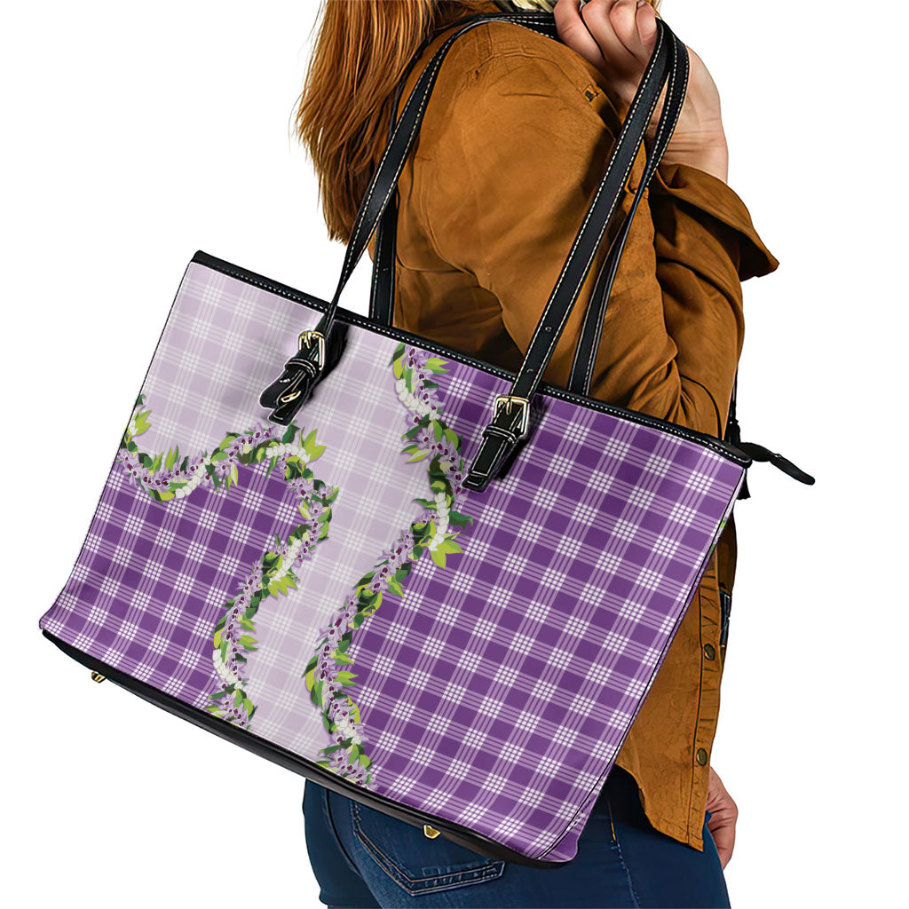 Violet Hawaii Palaka Leather Tote Bag Maile Pikake Honohono Orchid Lei