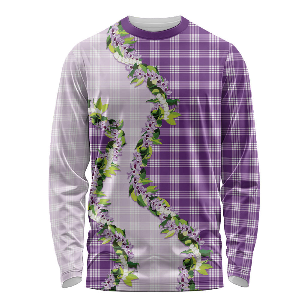 Violet Hawaii Palaka Long Sleeve Shirt Maile Pikake Honohono Orchid Lei