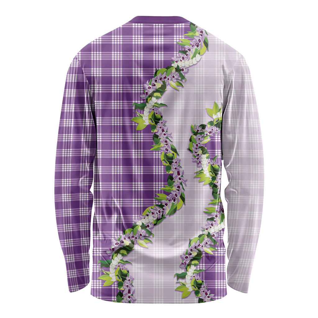 Violet Hawaii Palaka Long Sleeve Shirt Maile Pikake Honohono Orchid Lei