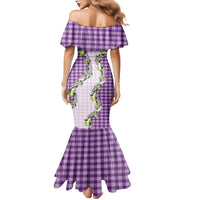 Violet Hawaii Palaka Mermaid Dress Maile Pikake Honohono Orchid Lei