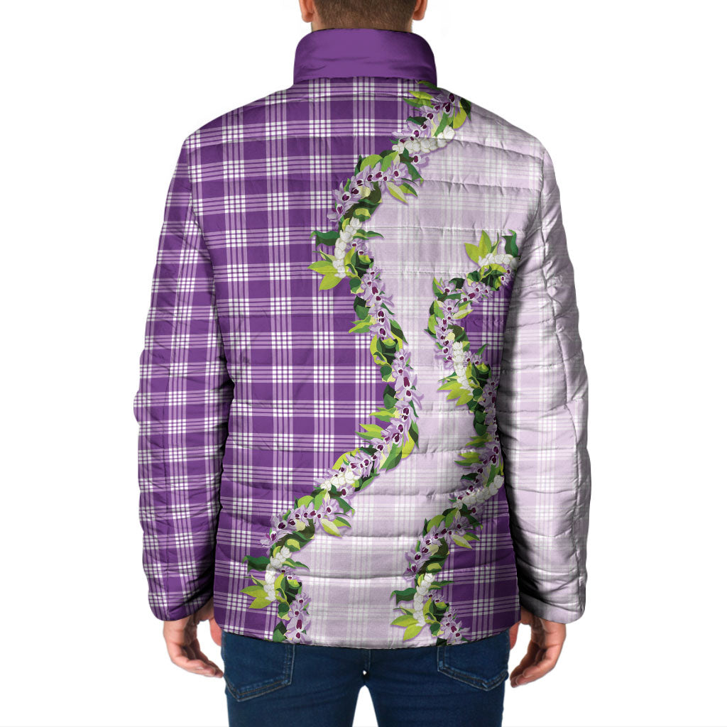 Violet Hawaii Palaka Padded Jacket Maile Pikake Honohono Orchid Lei