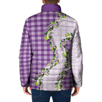 Violet Hawaii Palaka Padded Jacket Maile Pikake Honohono Orchid Lei