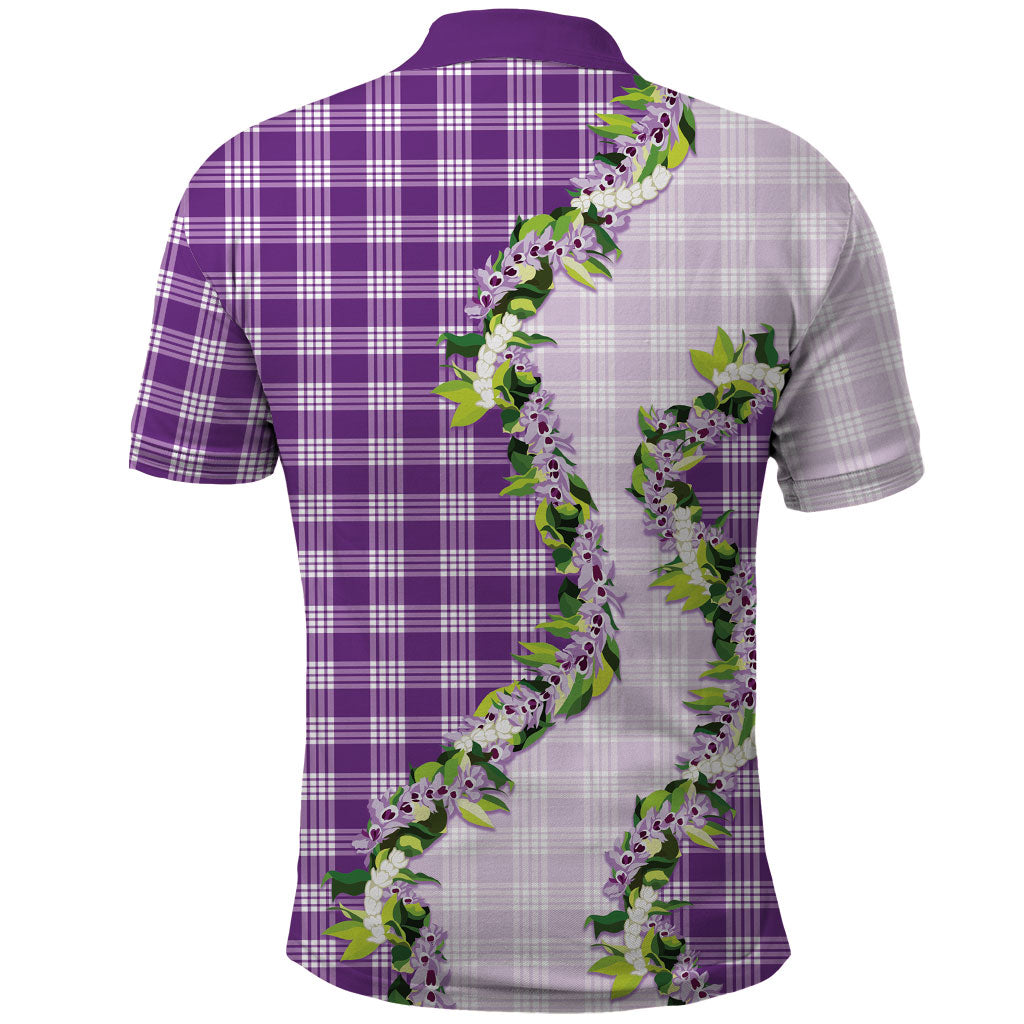 Violet Hawaii Palaka Polo Shirt Maile Pikake Honohono Orchid Lei