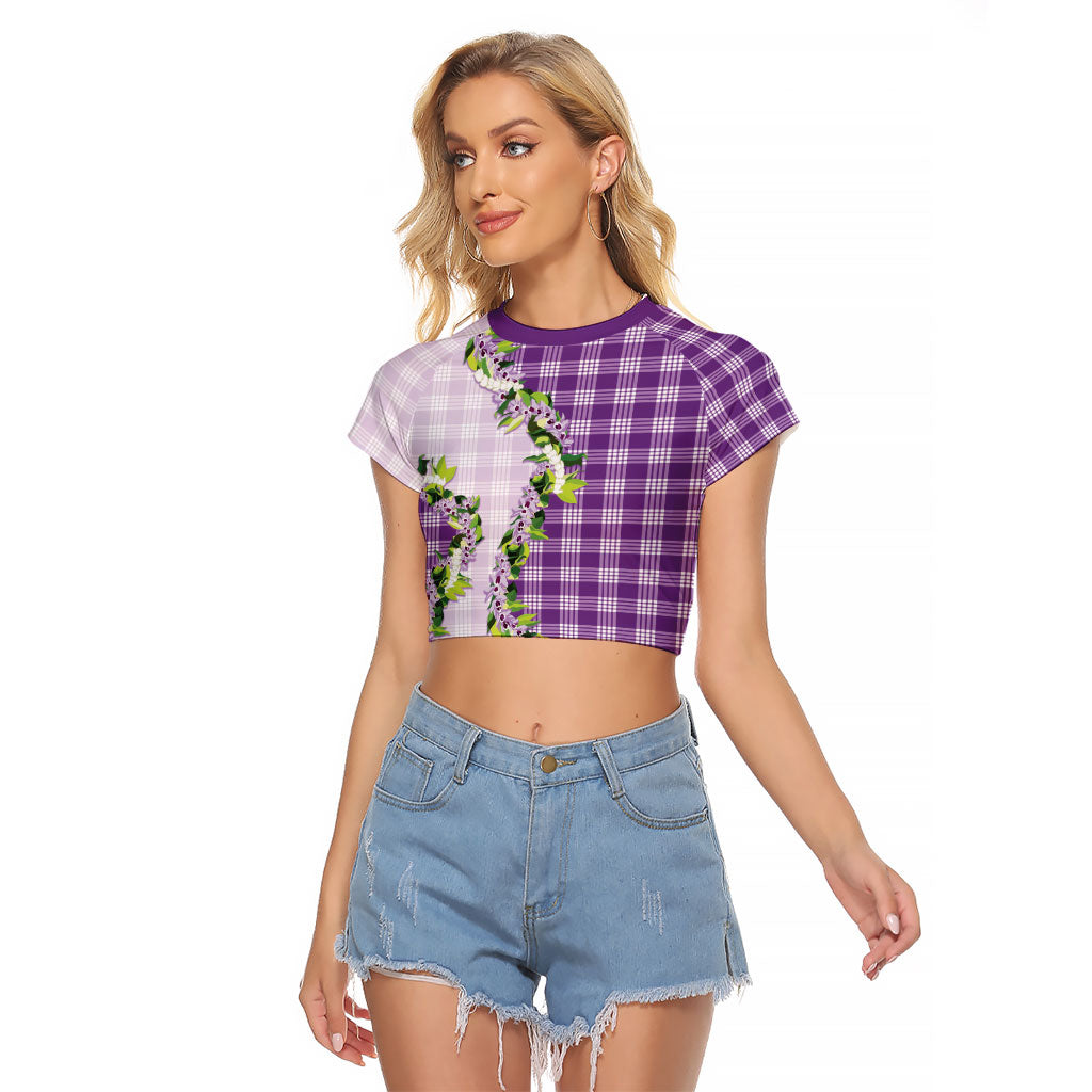 Violet Hawaii Palaka Raglan Cropped T Shirt Maile Pikake Honohono Orchid Lei LT05 Female Violet - Polynesian Pride