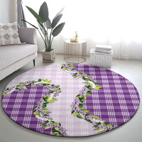 Violet Hawaii Palaka Round Carpet Maile Pikake Honohono Orchid Lei