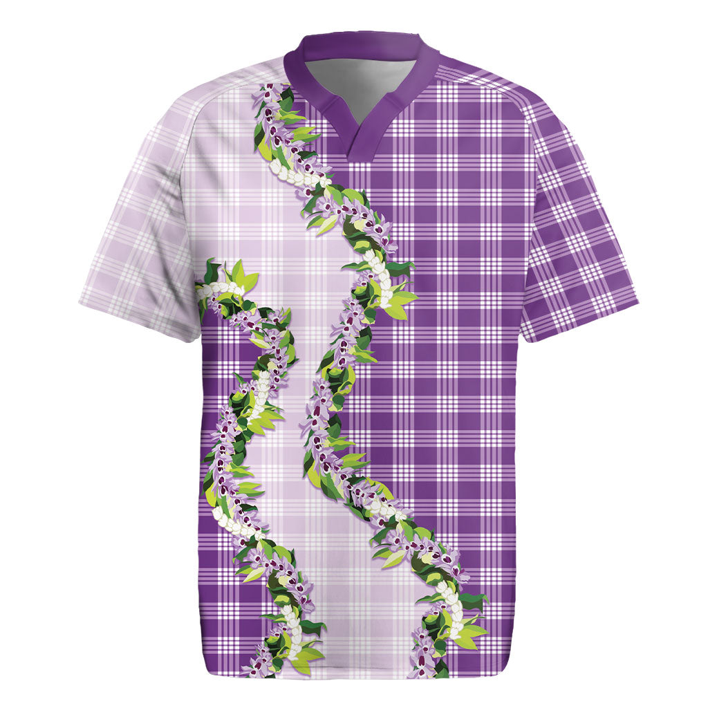 Violet Hawaii Palaka Rugby Jersey Maile Pikake Honohono Orchid Lei