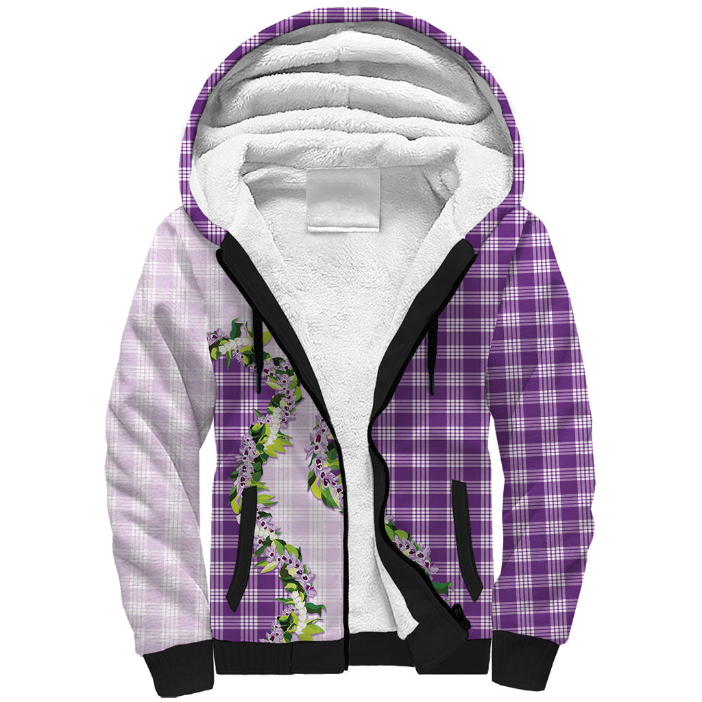 Violet Hawaii Palaka Sherpa Hoodie Maile Pikake Honohono Orchid Lei