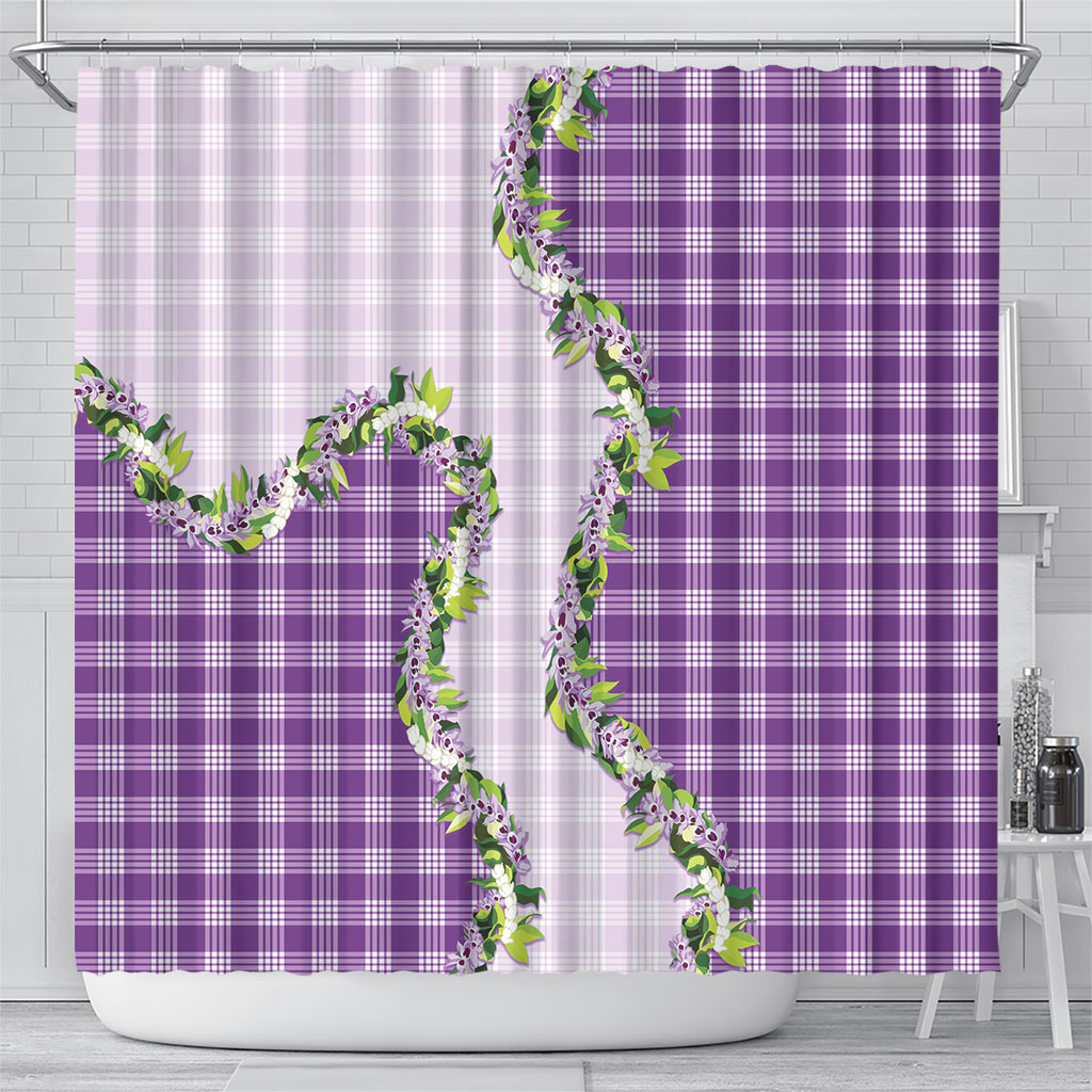 Violet Hawaii Palaka Shower Curtain Maile Pikake Honohono Orchid Lei