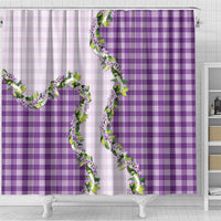 Violet Hawaii Palaka Shower Curtain Maile Pikake Honohono Orchid Lei
