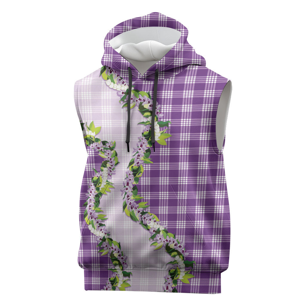 Violet Hawaii Palaka Sleeveless Hoodie Maile Pikake Honohono Orchid Lei