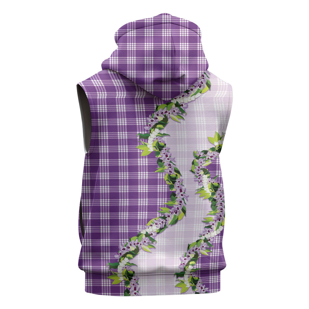 Violet Hawaii Palaka Sleeveless Hoodie Maile Pikake Honohono Orchid Lei