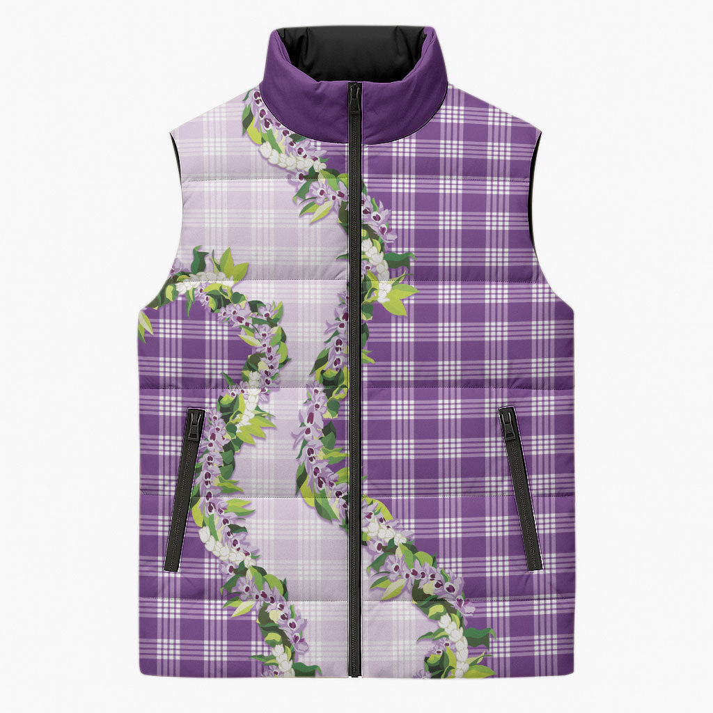 Violet Hawaii Palaka Sleeveless Puffer Jacket Maile Pikake Honohono Orchid Lei LT05 Unisex Violet - Polynesian Pride