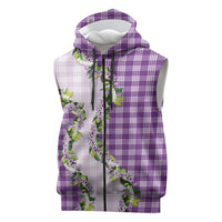 Violet Hawaii Palaka Sleeveless Zip Hoodie Maile Pikake Honohono Orchid Lei