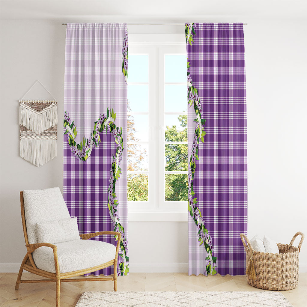 Violet Hawaii Palaka Window Curtain Maile Pikake Honohono Orchid Lei