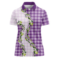 Violet Hawaii Palaka Women Polo Shirt Maile Pikake Honohono Orchid Lei
