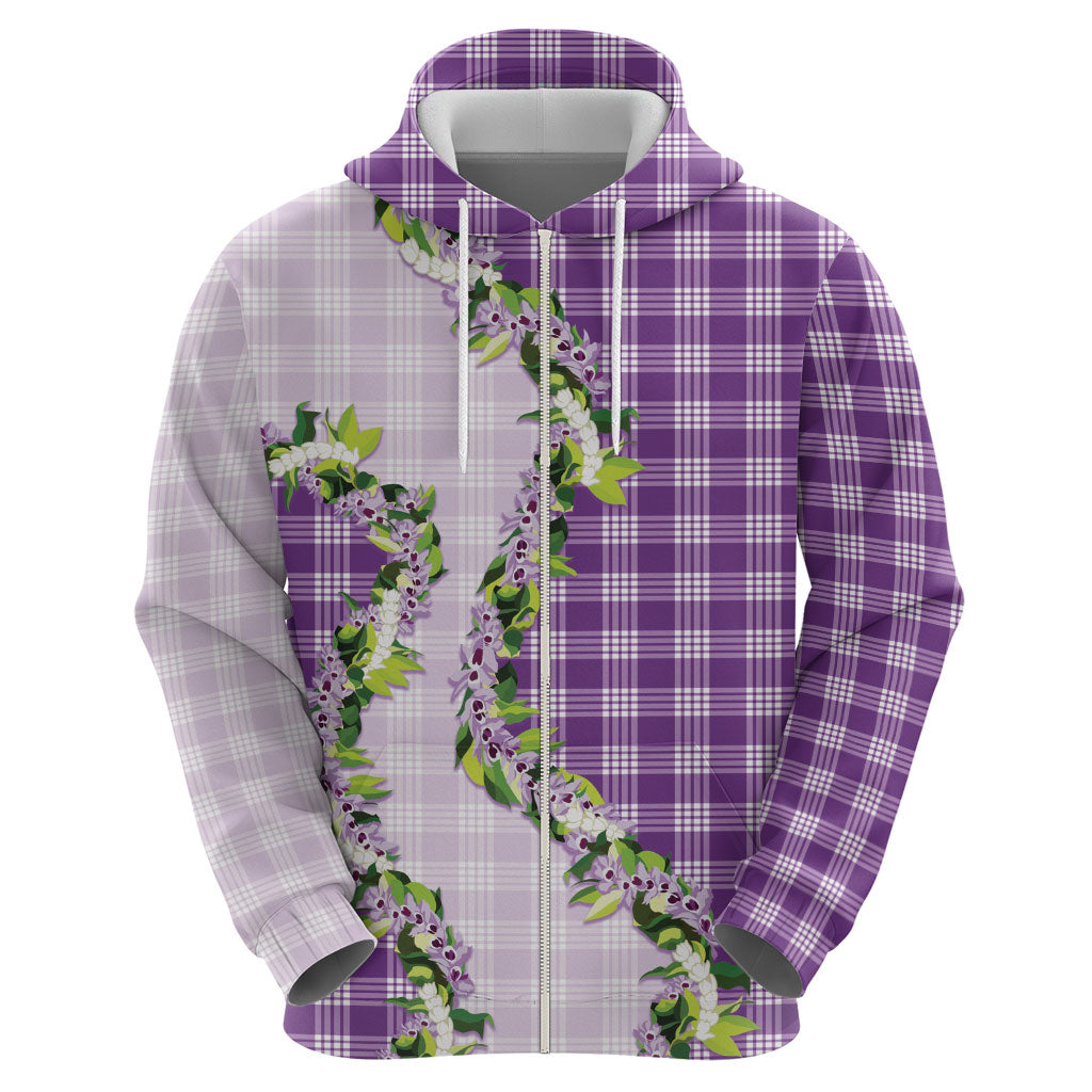 Violet Hawaii Palaka Zip Hoodie Maile Pikake Honohono Orchid Lei