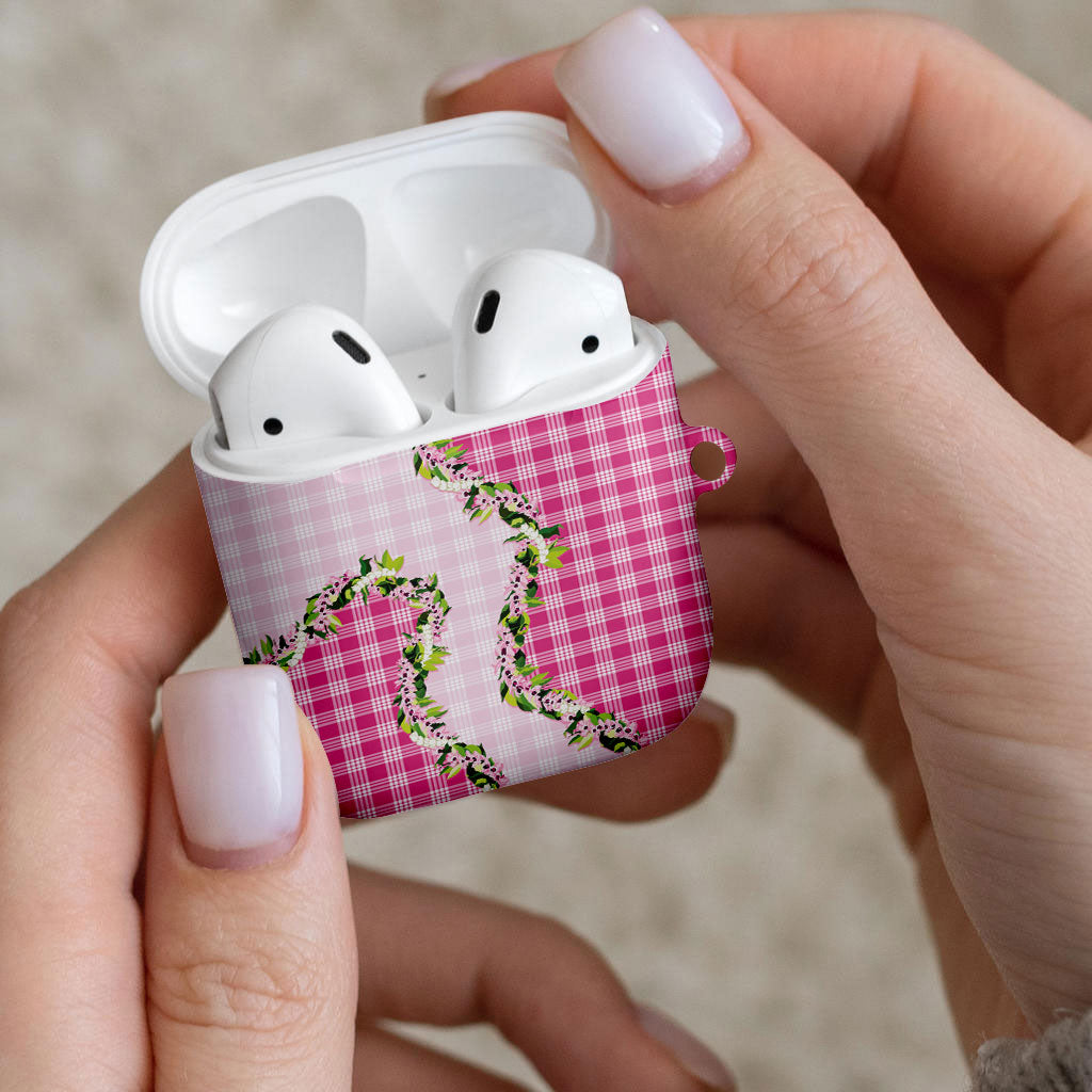 Pink Hawaii Palaka AirPods Case Maile Pikake Honohono Orchid Lei