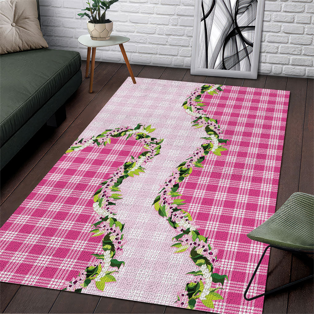 Pink Hawaii Palaka Area Rug Maile Pikake Honohono Orchid Lei