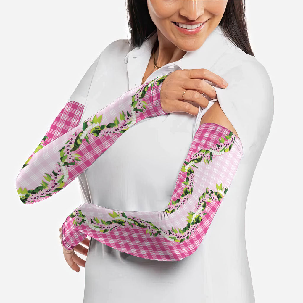 Pink Hawaii Palaka Arm Sleeves Maile Pikake Honohono Orchid Lei