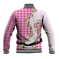 Pink Hawaii Palaka Baseball Jacket Maile Pikake Honohono Orchid Lei