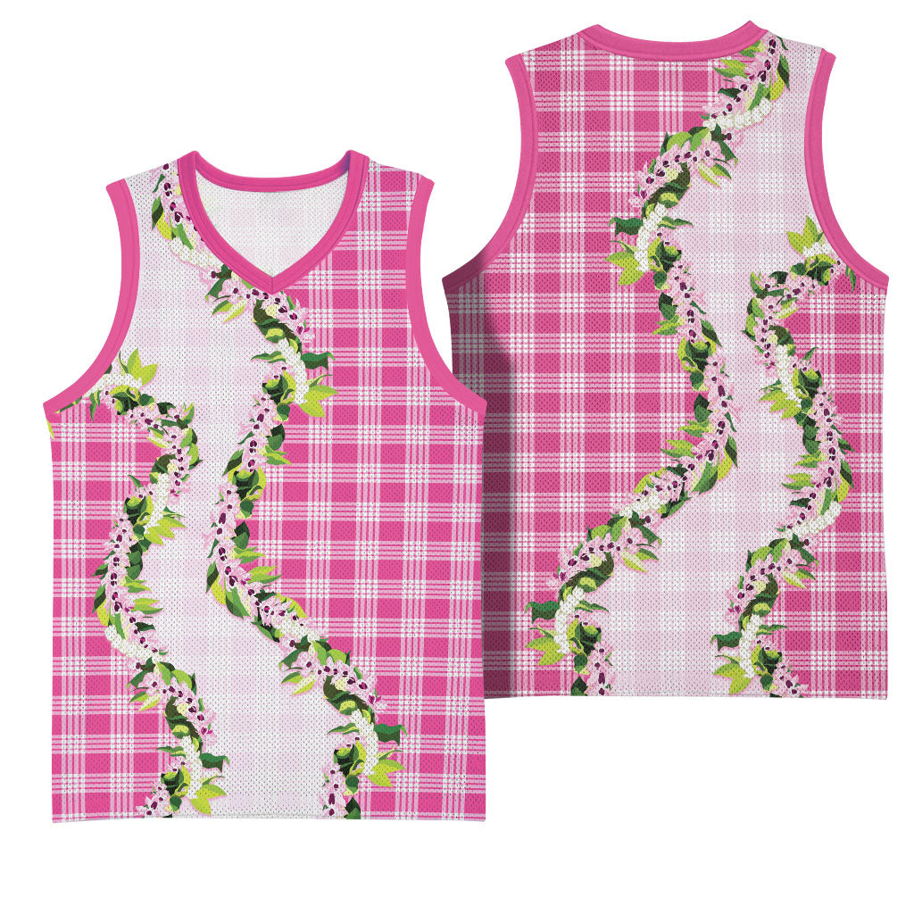 Pink Hawaii Palaka Basketball Jersey Maile Pikake Honohono Orchid Lei
