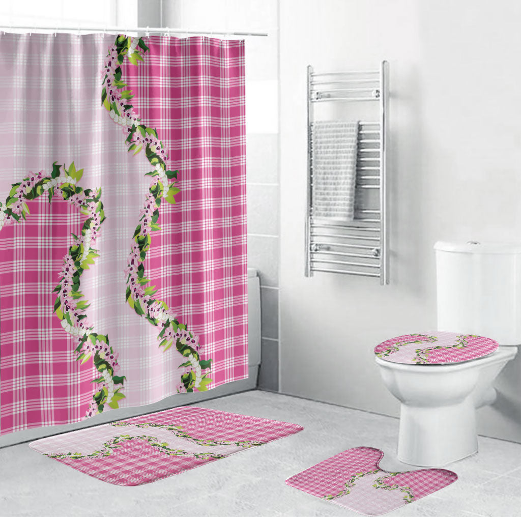 Pink Hawaii Palaka Bathroom Set Maile Pikake Honohono Orchid Lei LT05 Bathroom Set (4 pcs) Pink - Polynesian Pride