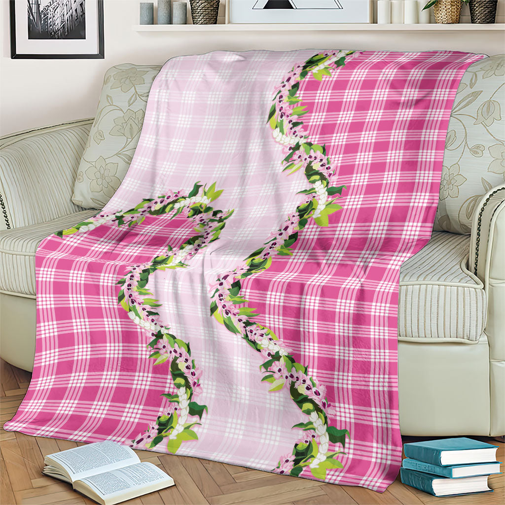 Pink Hawaii Palaka Blanket Maile Pikake Honohono Orchid Lei