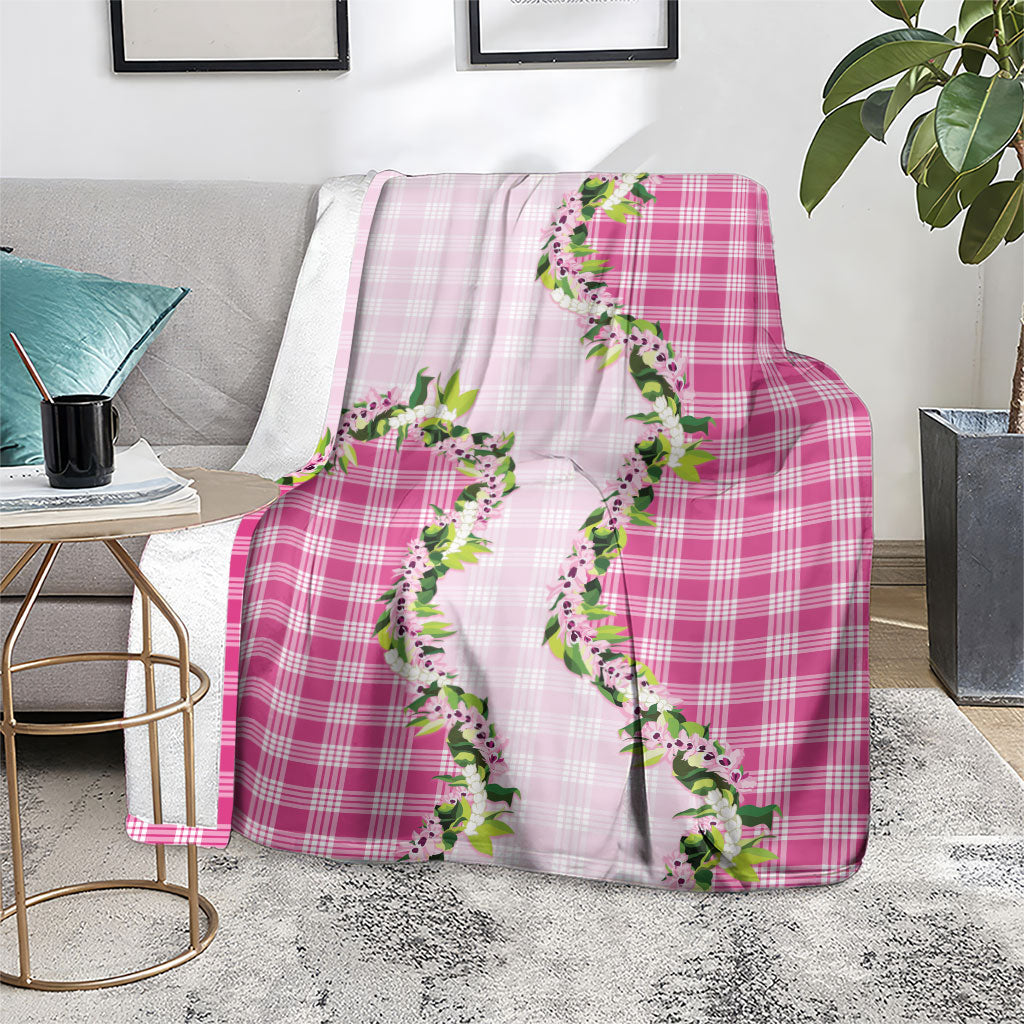 Pink Hawaii Palaka Blanket Maile Pikake Honohono Orchid Lei