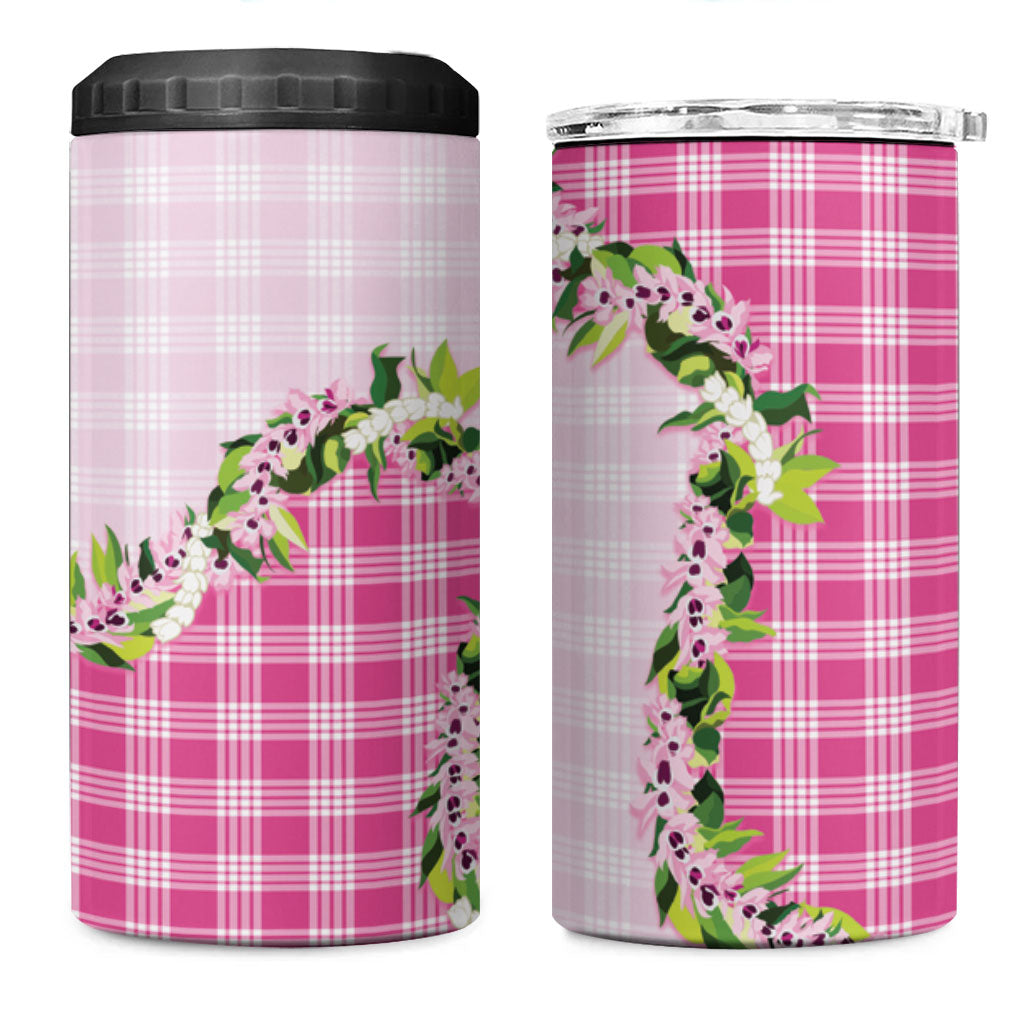 Pink Hawaii Palaka 4 in 1 Can Cooler Tumbler Maile Pikake Honohono Orchid Lei