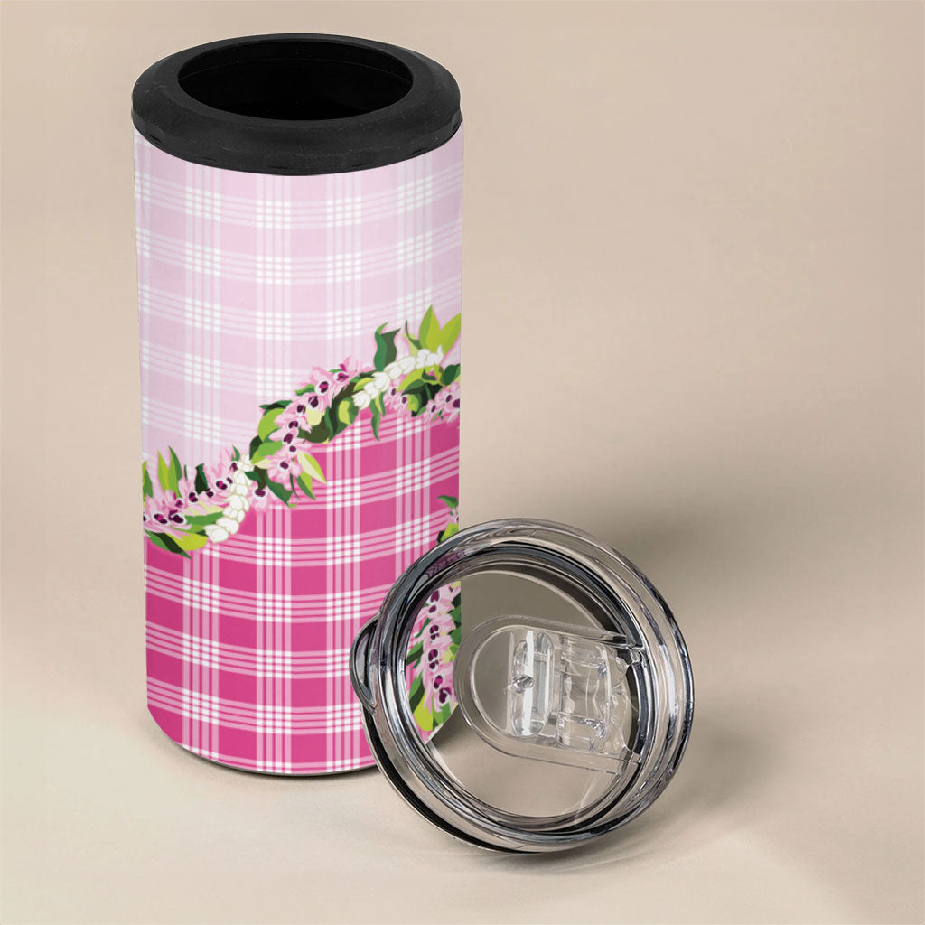 Pink Hawaii Palaka 4 in 1 Can Cooler Tumbler Maile Pikake Honohono Orchid Lei