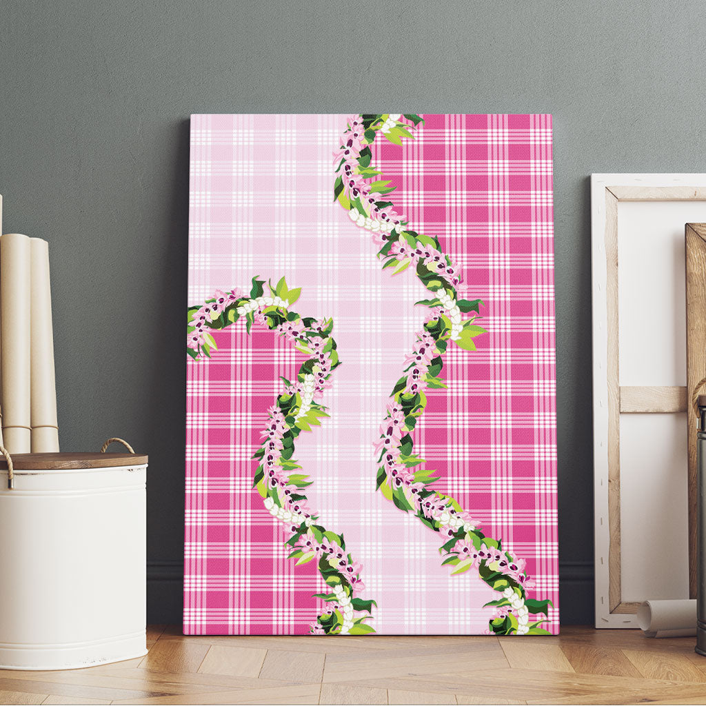 Pink Hawaii Palaka Canvas Wall Art Maile Pikake Honohono Orchid Lei
