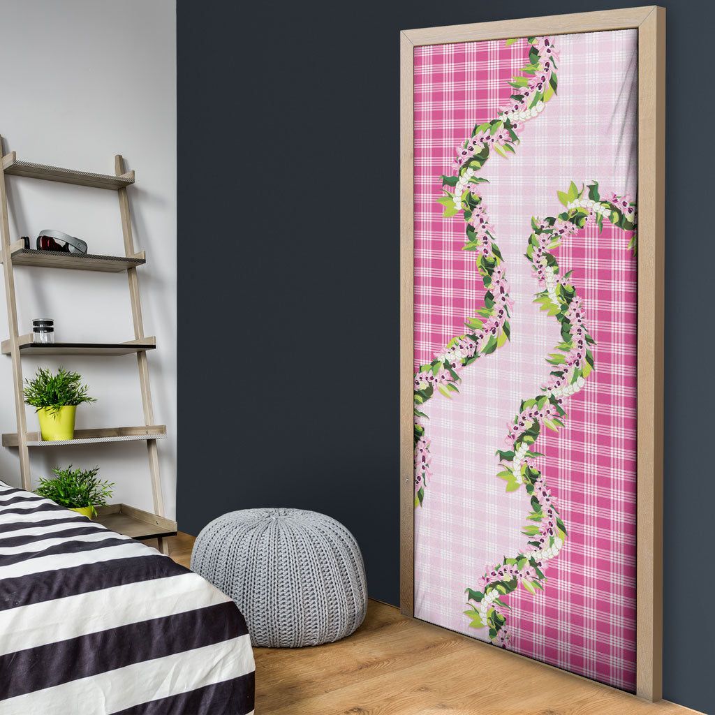 Pink Hawaii Palaka Door Cover Maile Pikake Honohono Orchid Lei