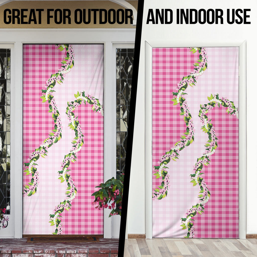 Pink Hawaii Palaka Door Cover Maile Pikake Honohono Orchid Lei