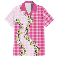 Pink Hawaii Palaka Family Matching Mermaid Dress and Hawaiian Shirt Maile Pikake Honohono Orchid Lei