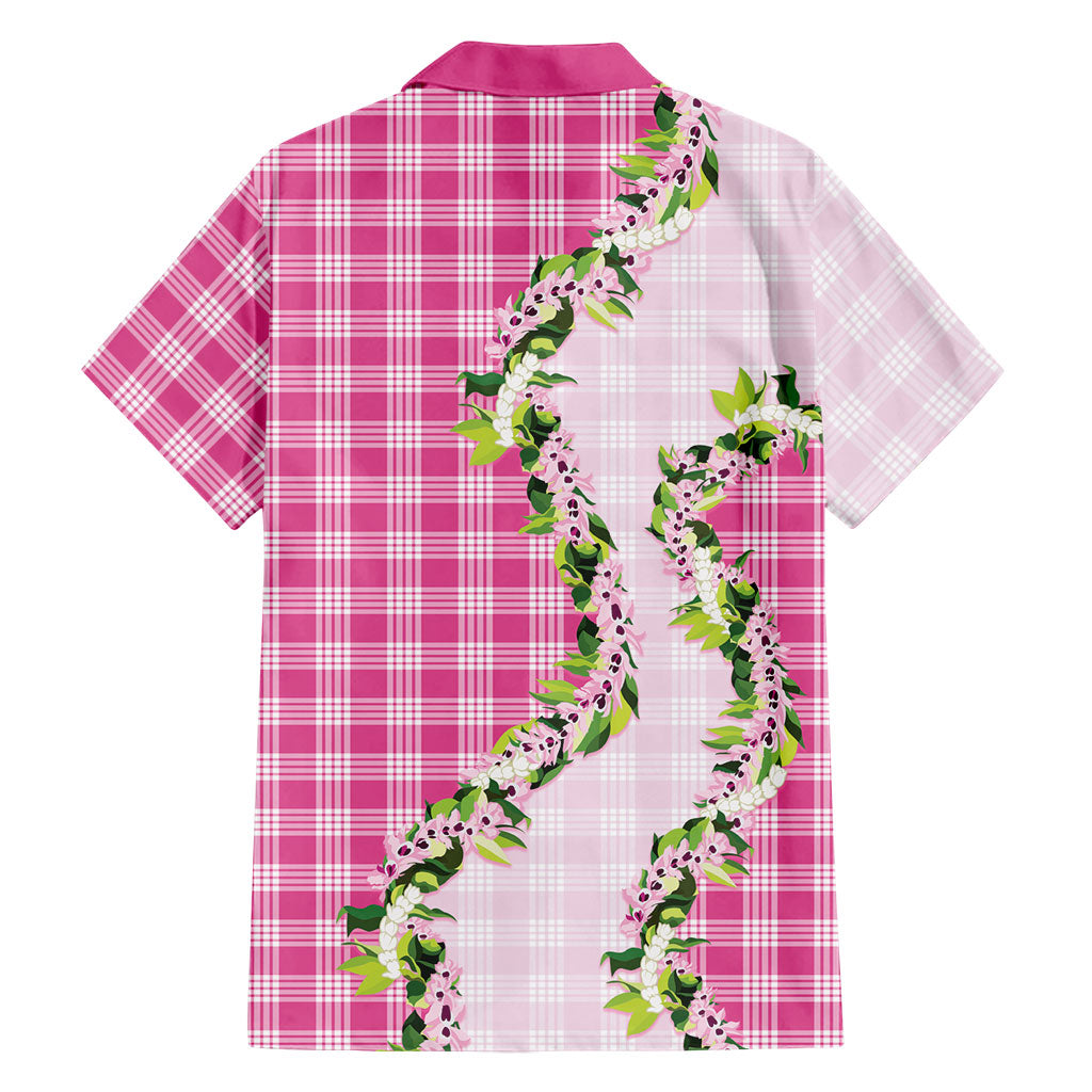 Pink Hawaii Palaka Family Matching Off Shoulder Maxi Dress and Hawaiian Shirt Maile Pikake Honohono Orchid Lei