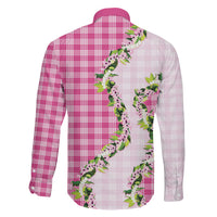 Pink Hawaii Palaka Family Matching Puletasi and Hawaiian Shirt Maile Pikake Honohono Orchid Lei