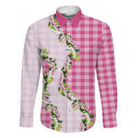 Pink Hawaii Palaka Family Matching Short Sleeve Bodycon Dress and Hawaiian Shirt Maile Pikake Honohono Orchid Lei