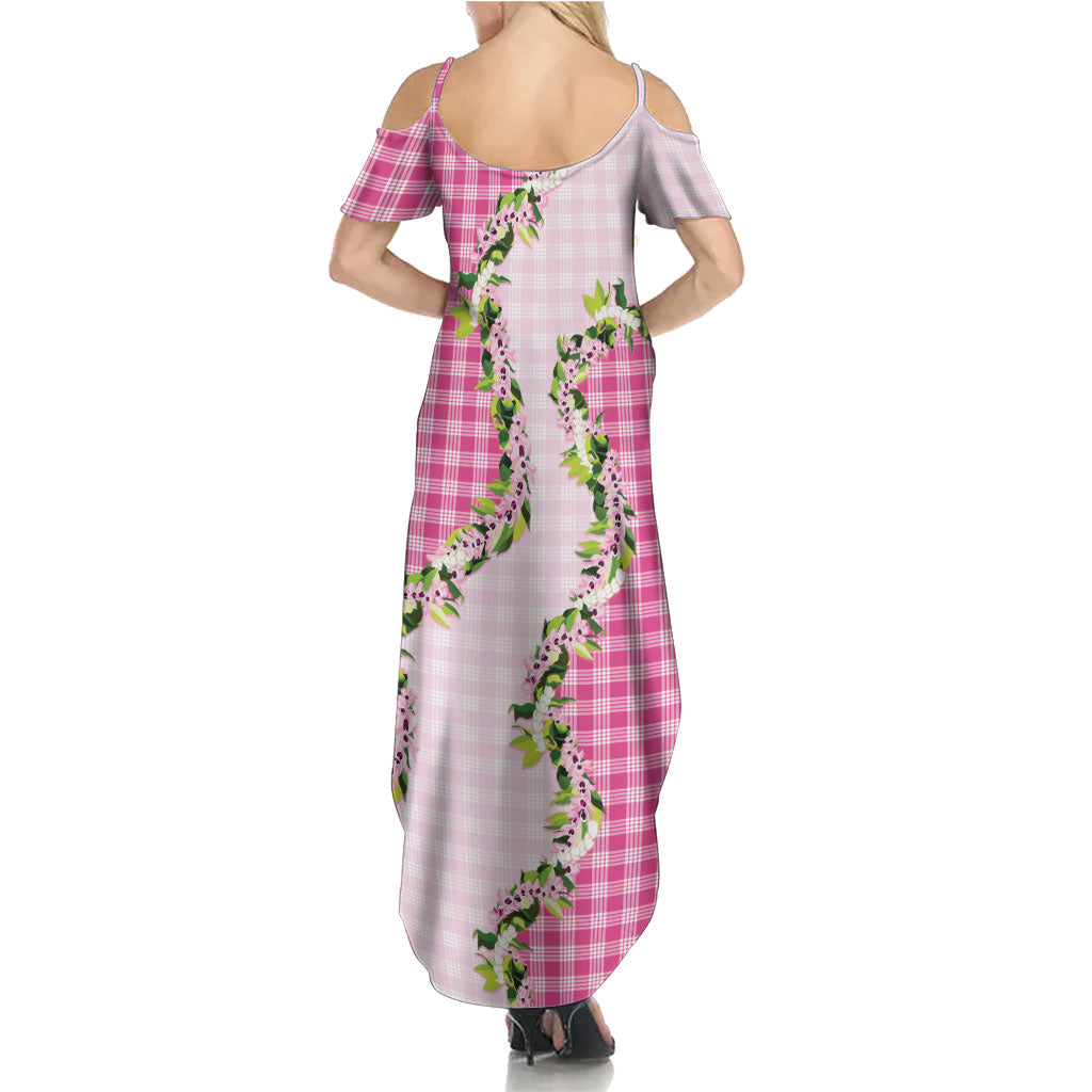Pink Hawaii Palaka Family Matching Summer Maxi Dress and Hawaiian Shirt Maile Pikake Honohono Orchid Lei