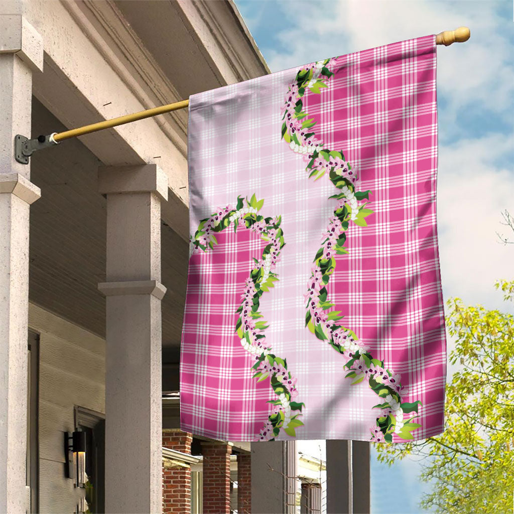 Pink Hawaii Palaka Garden Flag Maile Pikake Honohono Orchid Lei LT05 House Flag Pink - Polynesian Pride