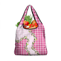 Pink Hawaii Palaka Grocery Bag Maile Pikake Honohono Orchid Lei