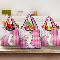 Pink Hawaii Palaka Grocery Bag Maile Pikake Honohono Orchid Lei