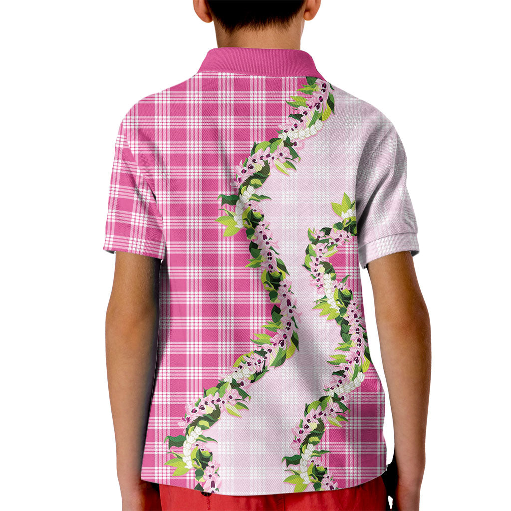 Pink Hawaii Palaka Kid Polo Shirt Maile Pikake Honohono Orchid Lei