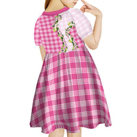 Pink Hawaii Palaka Kid Short Sleeve Dress Maile Pikake Honohono Orchid Lei